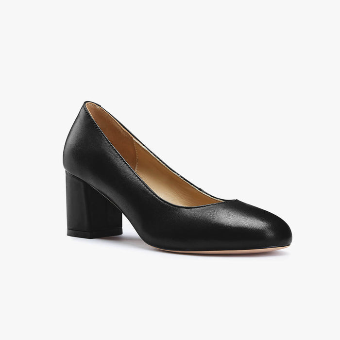 FIONA - black leather chunky heel pump