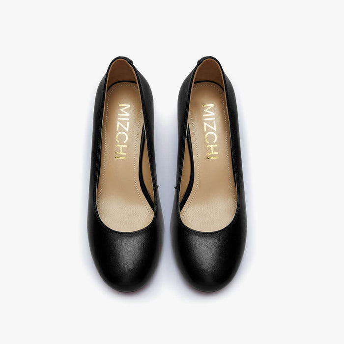 FIONA - black leather chunky heel pump