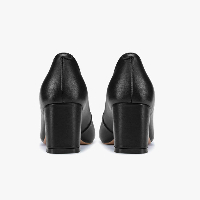 FIONA - black leather chunky heel pump