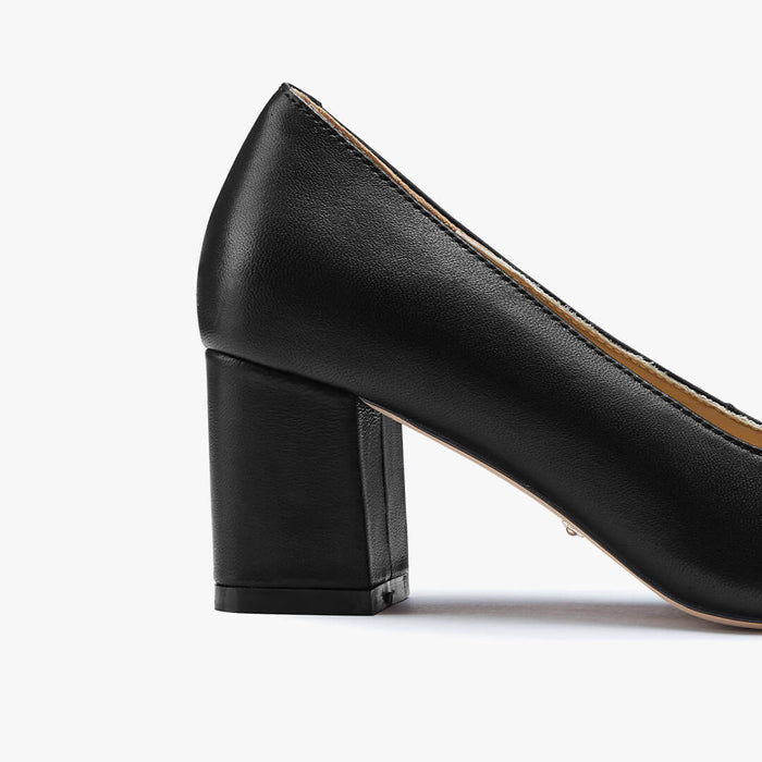 FIONA - black leather chunky heel pump