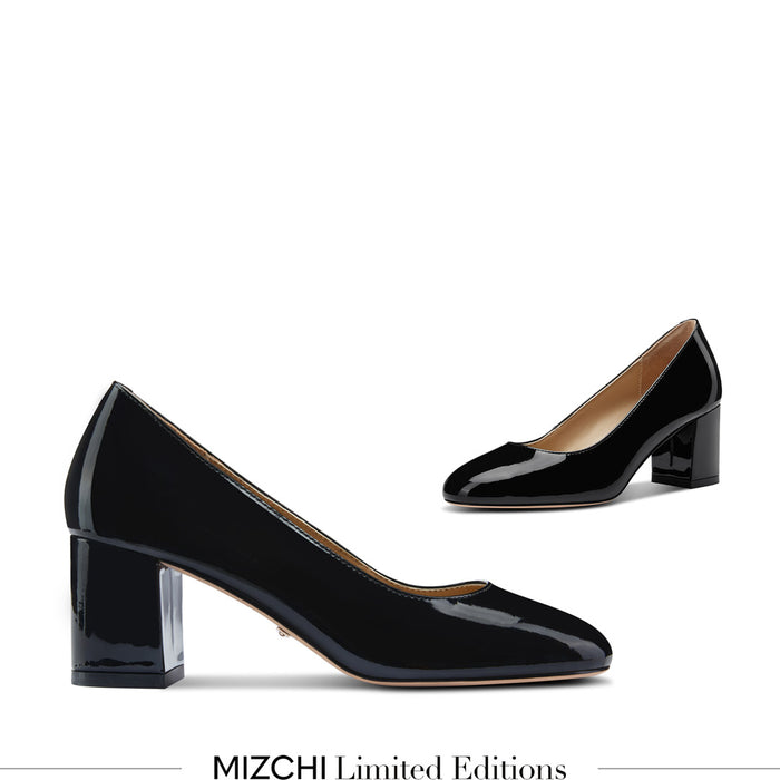 FIONA - black patent chunky heel pump*