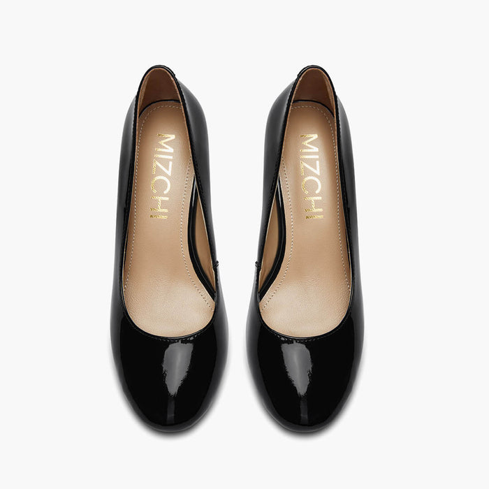 FIONA - black patent chunky heel pump*