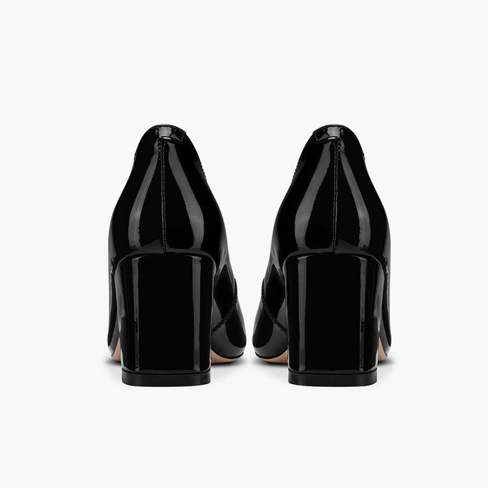 FIONA - black patent chunky heel pump*