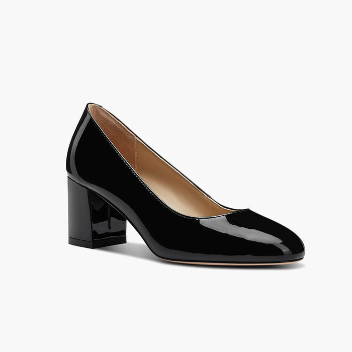 FIONA - black patent chunky heel pump*