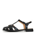 A pair of classic black Aisha flat sole sandals for women, perfect for summer footwear fashion.