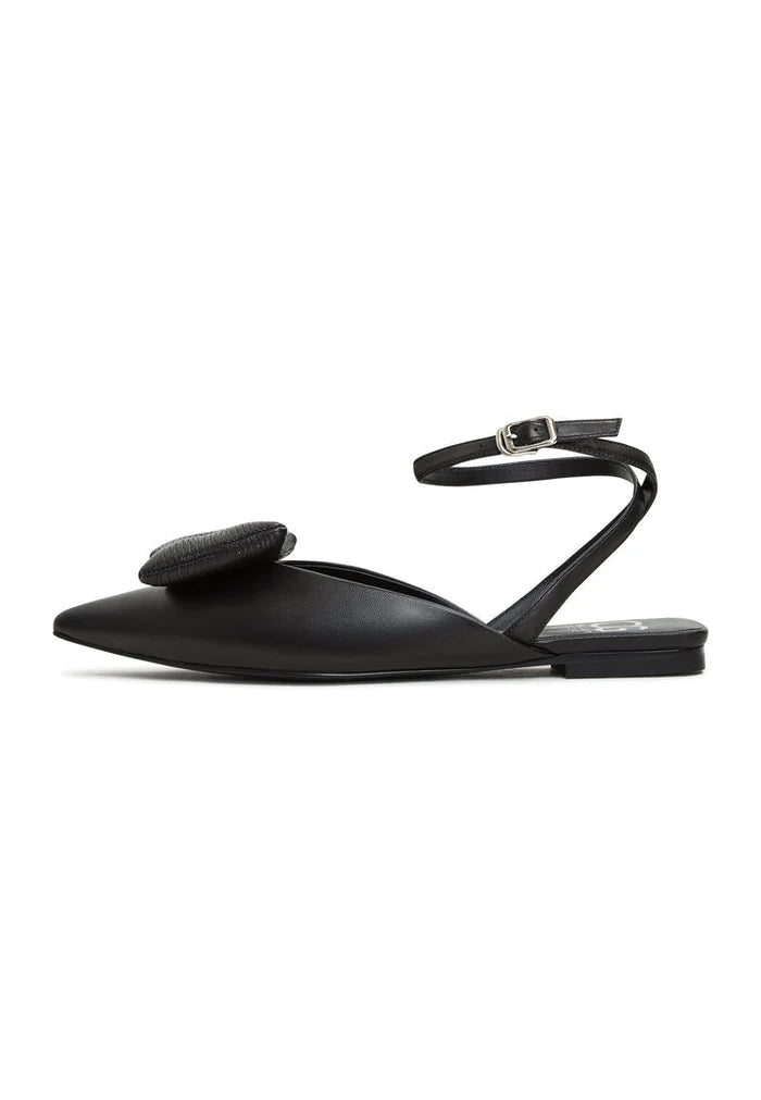 A stylish and comfortable pair of Gabriela black slingback ballerina shoes with a flat sole for women.