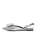 A close-up of silver flat sole slingback ballerina shoes by Gabriela, perfect for women looking for stylish and comfortable footwear.