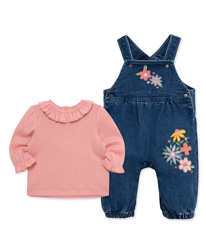 Flowers Woven Overall Set (3M-12M) - Little Me