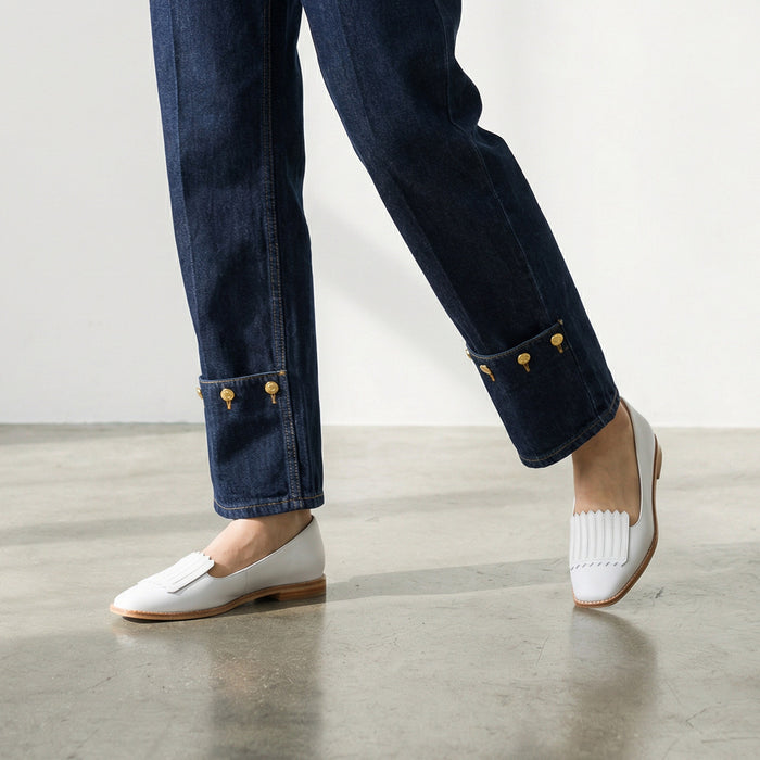 Freshfields White - Leather Flats