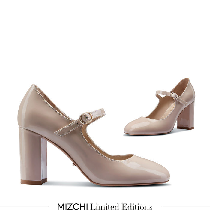 GAYLE - beige patent mary jane pumps
