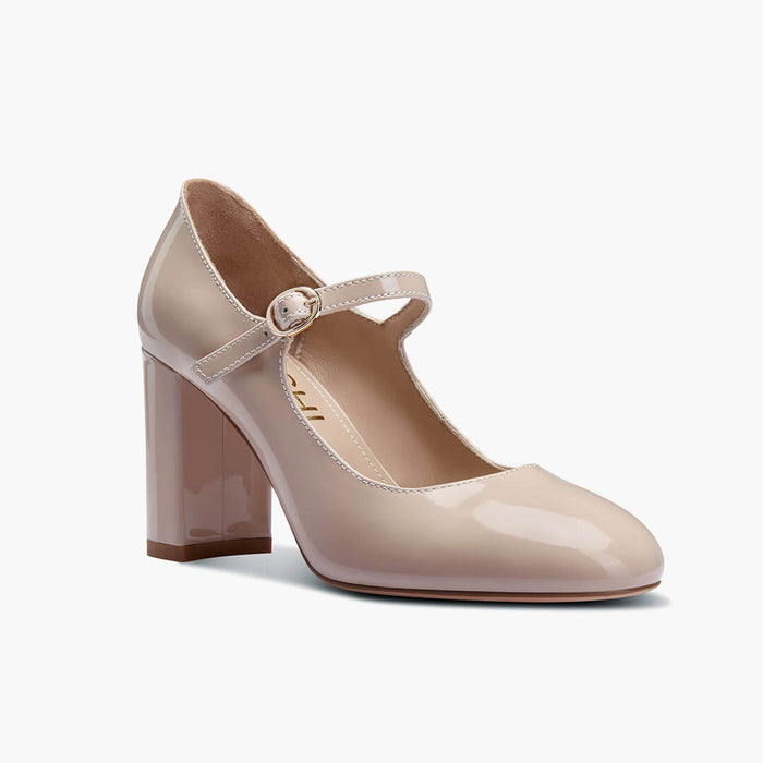GAYLE - beige patent mary jane pumps