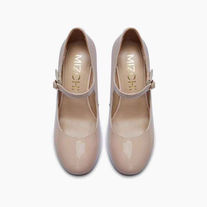GAYLE - beige patent mary jane pumps