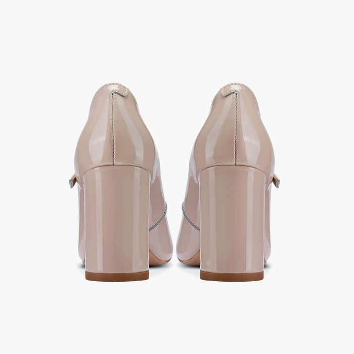 GAYLE - beige patent mary jane pumps