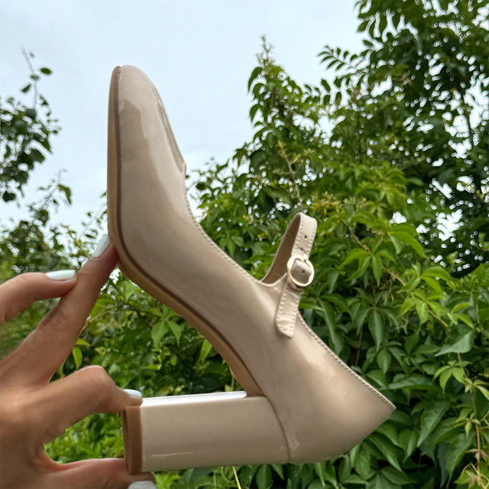 GAYLE - beige patent mary jane pumps