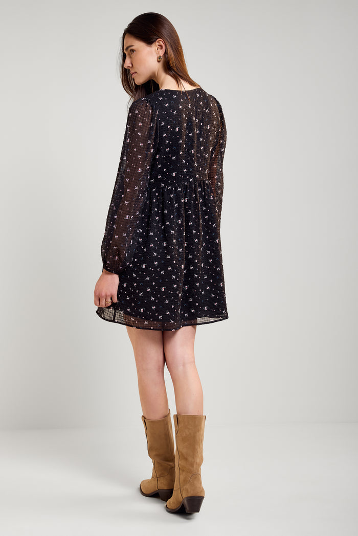 Gingham and Floral Babydoll Dress - 2240