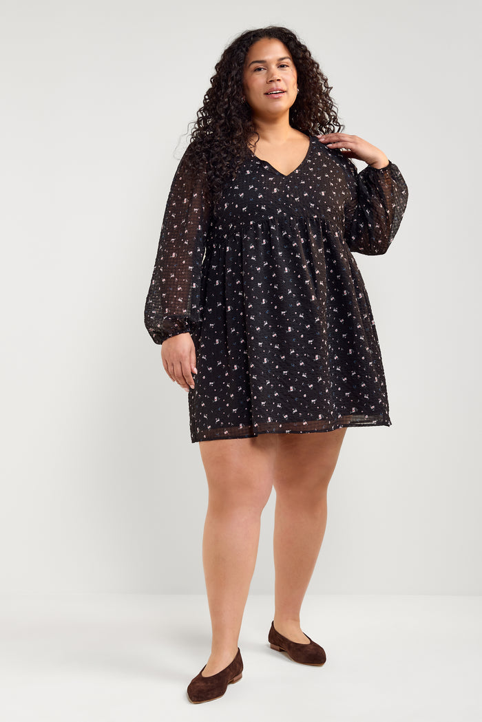 Gingham and Floral Babydoll Dress - 2240