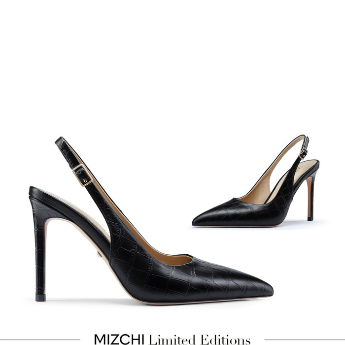 GISELLE BLACK CROC - animal print slingback