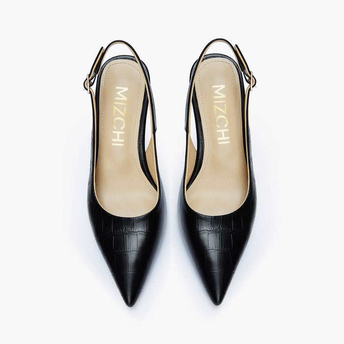 GISELLE BLACK CROC - animal print slingback