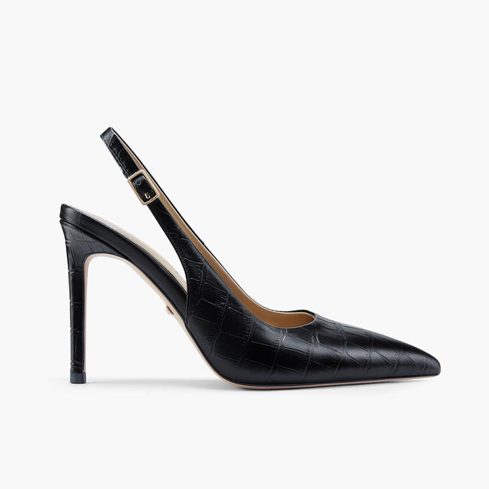 GISELLE BLACK CROC - animal print slingback
