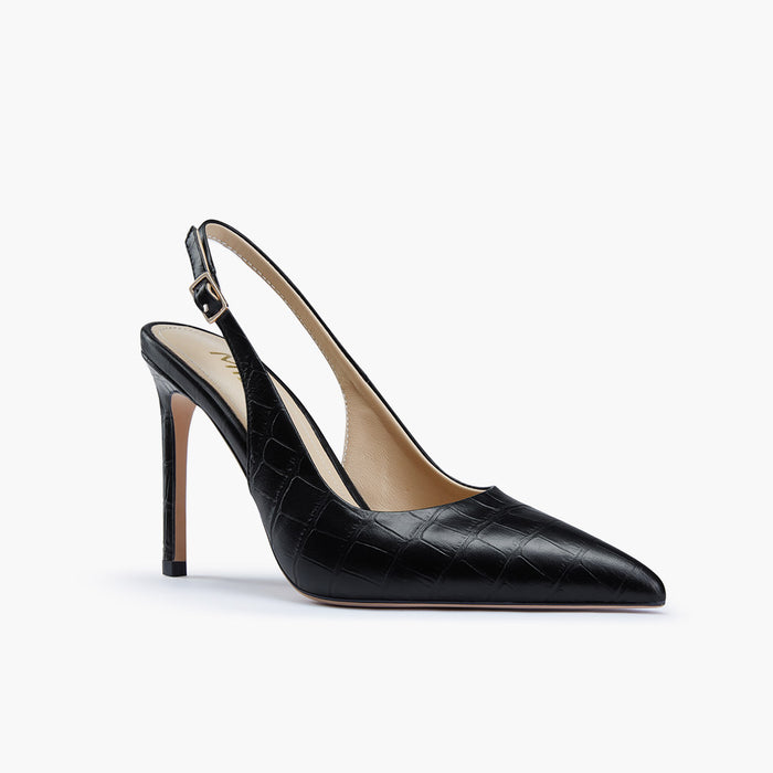 GISELLE BLACK CROC - animal print slingback