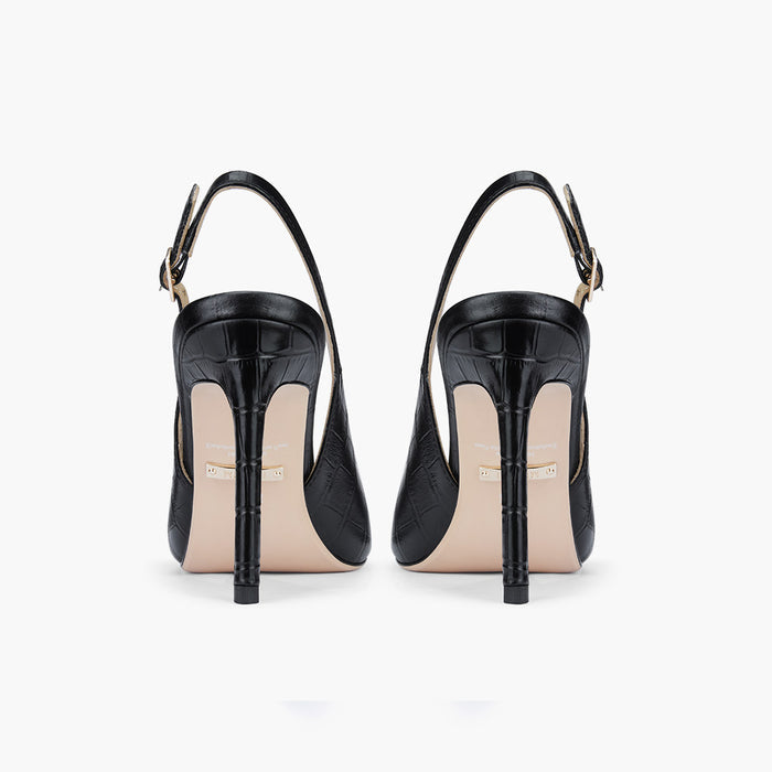 GISELLE BLACK CROC - animal print slingback