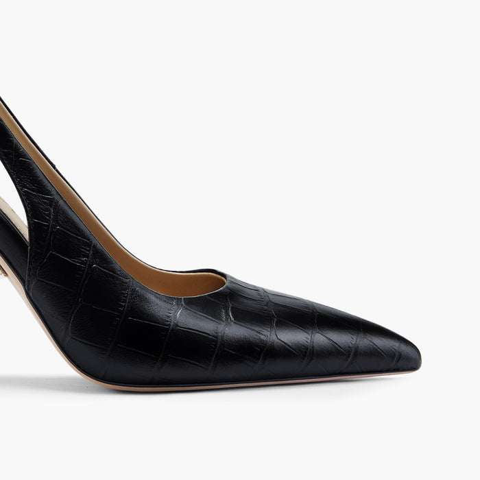 GISELLE BLACK CROC - animal print slingback