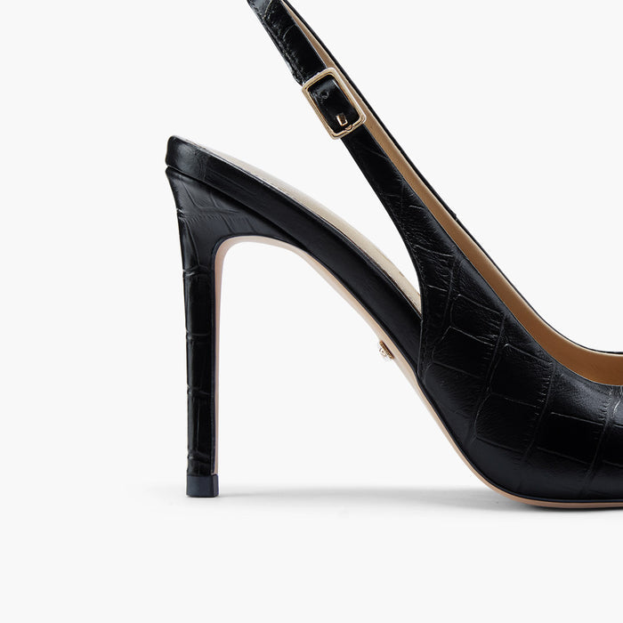 GISELLE BLACK CROC - animal print slingback