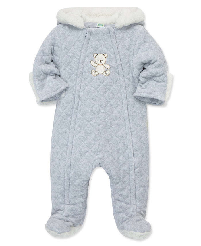 Grey Bear Quilted Velour Pram - Little Me