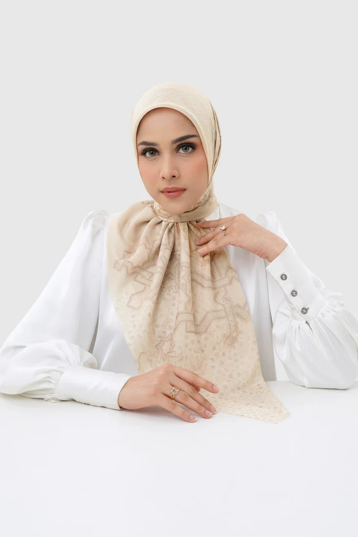 haramain 2 printed square scarf in arafah by buttonscarves front view