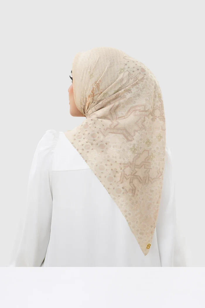 haramain 2 printed square scarf in arafah by buttonscarves back view