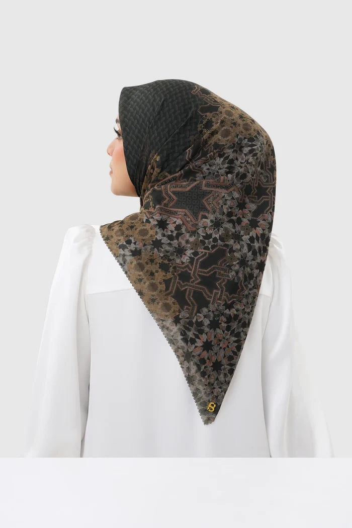 haramain 2 printed square scarf in dates by buttonscarves back view