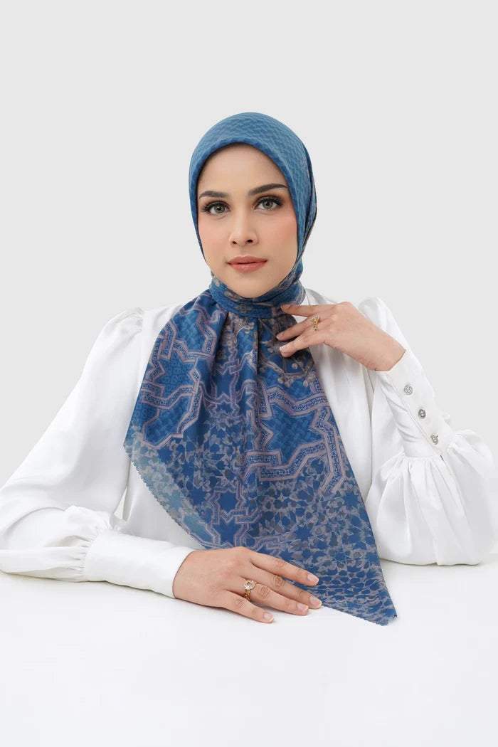 haramain 2 printed square scarf in dawn by buttonscarves front view