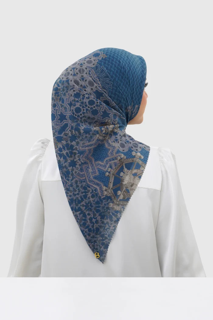 haramain 2 printed square scarf in dawn by buttonscarves back view