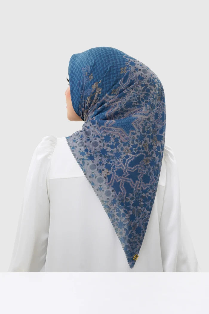 haramain 2 printed square scarf in dawn by buttonscarves back view