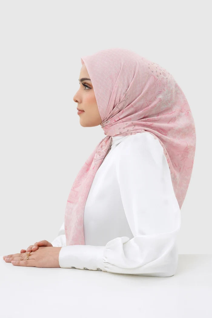 haramain 2 printed square scarf in dusk by buttonscarves side view