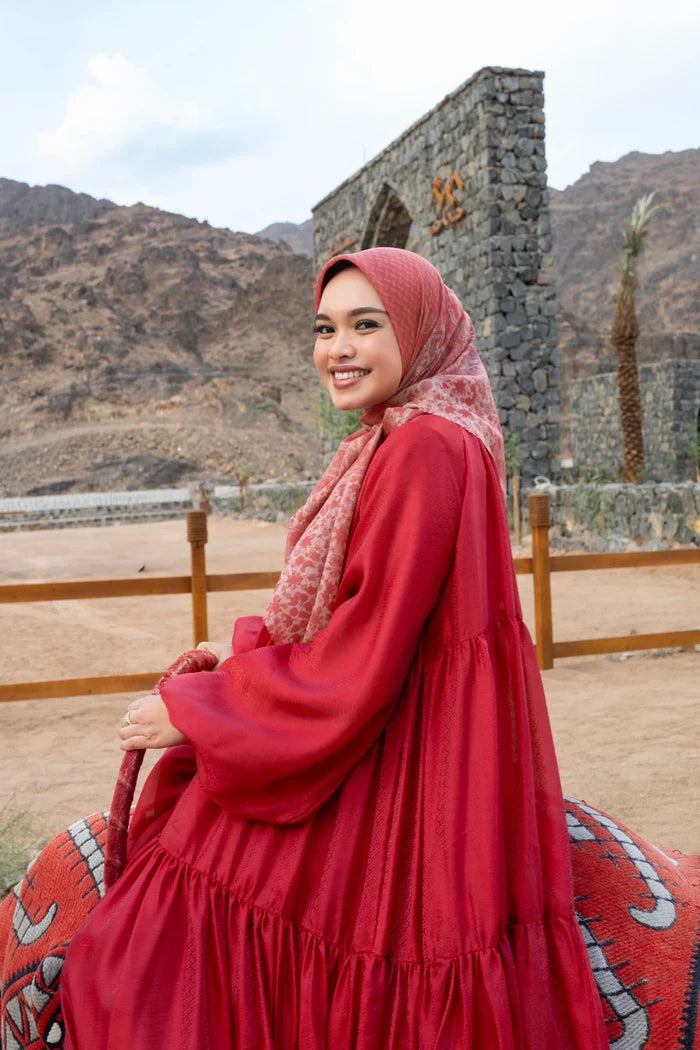 haramain 2 printed square scarf in hamra by buttonscarves style look