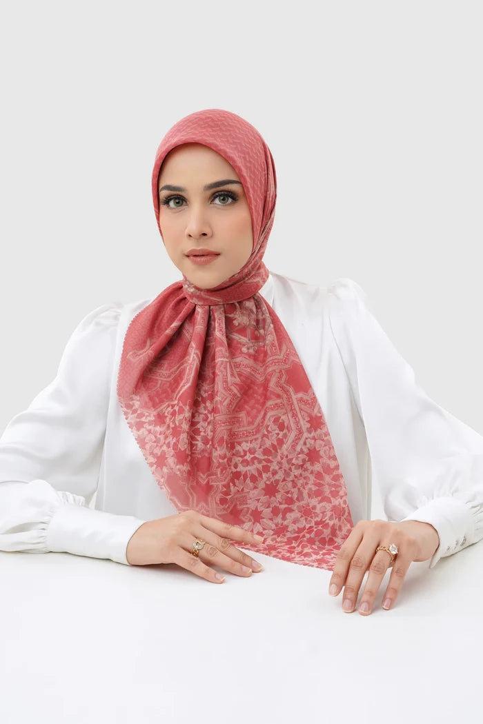haramain 2 printed square scarf in hamra by buttonscarves front view