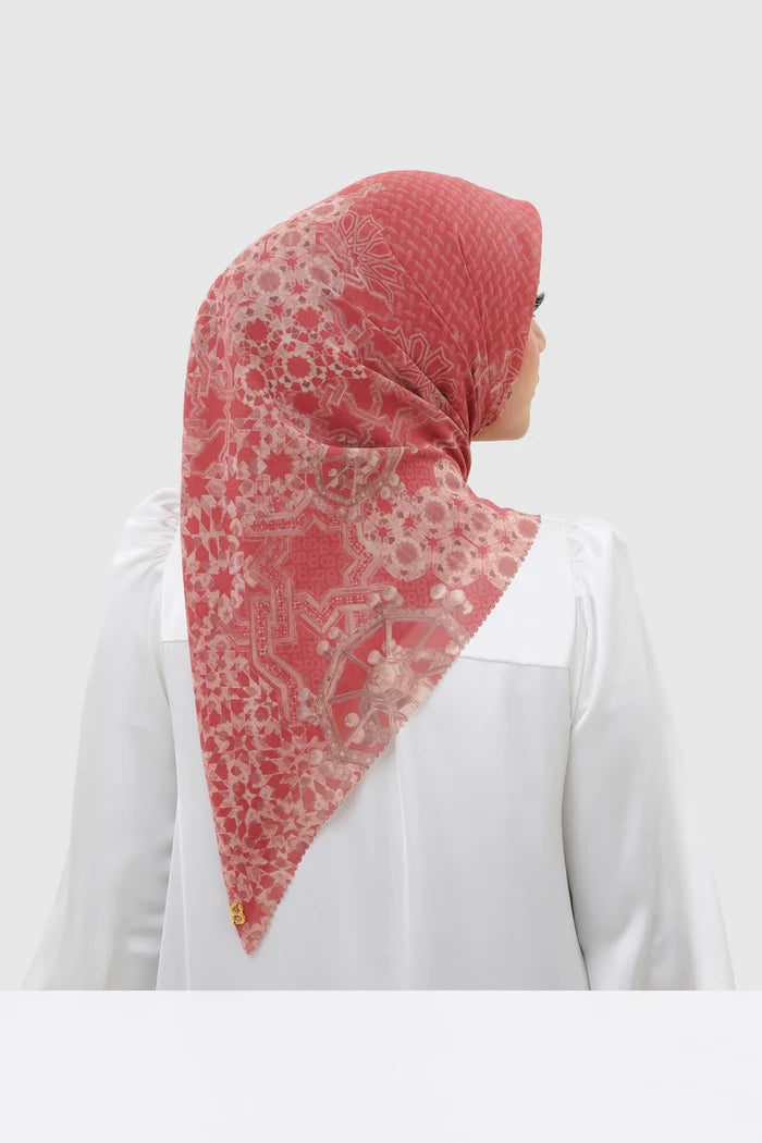 haramain 2 printed square scarf in hamra by buttonscarves back view