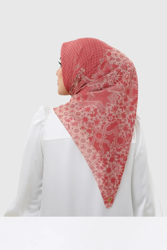 haramain 2 printed square scarf in hamra by buttonscarves back view