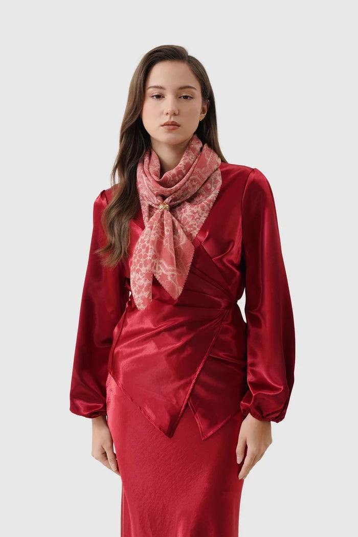 haramain 2 printed square scarf in hamra by buttonscarves style look
