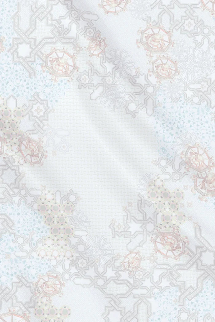haramain 2 printed square scarf in holy by buttonscarves motifs detail
