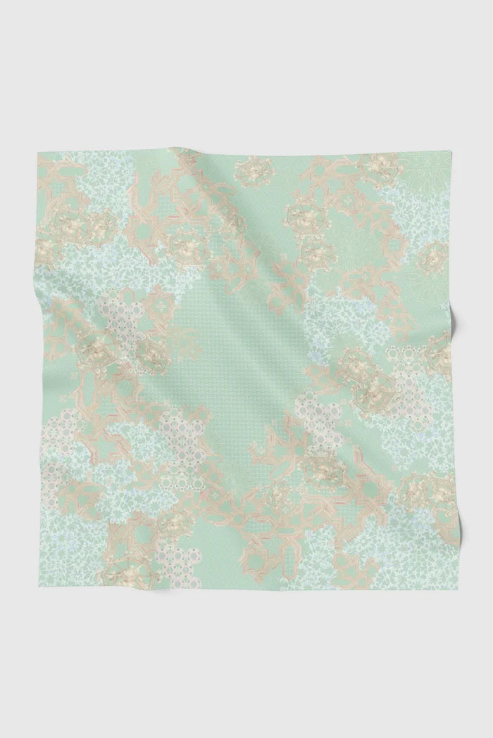 haramain 2 printed square scarf in jade by buttonscarves