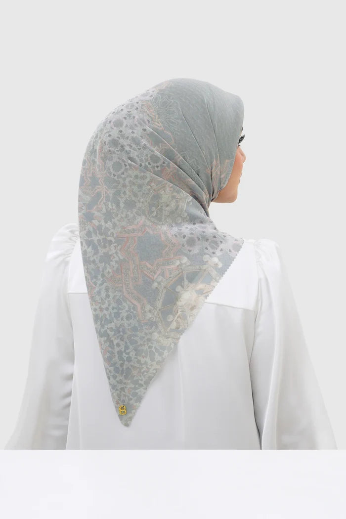 haramain 2 printed square scarf in marwah by buttonscarves back view