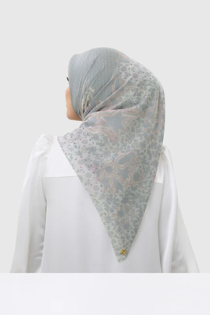 haramain 2 printed square scarf in marwah by buttonscarves back view