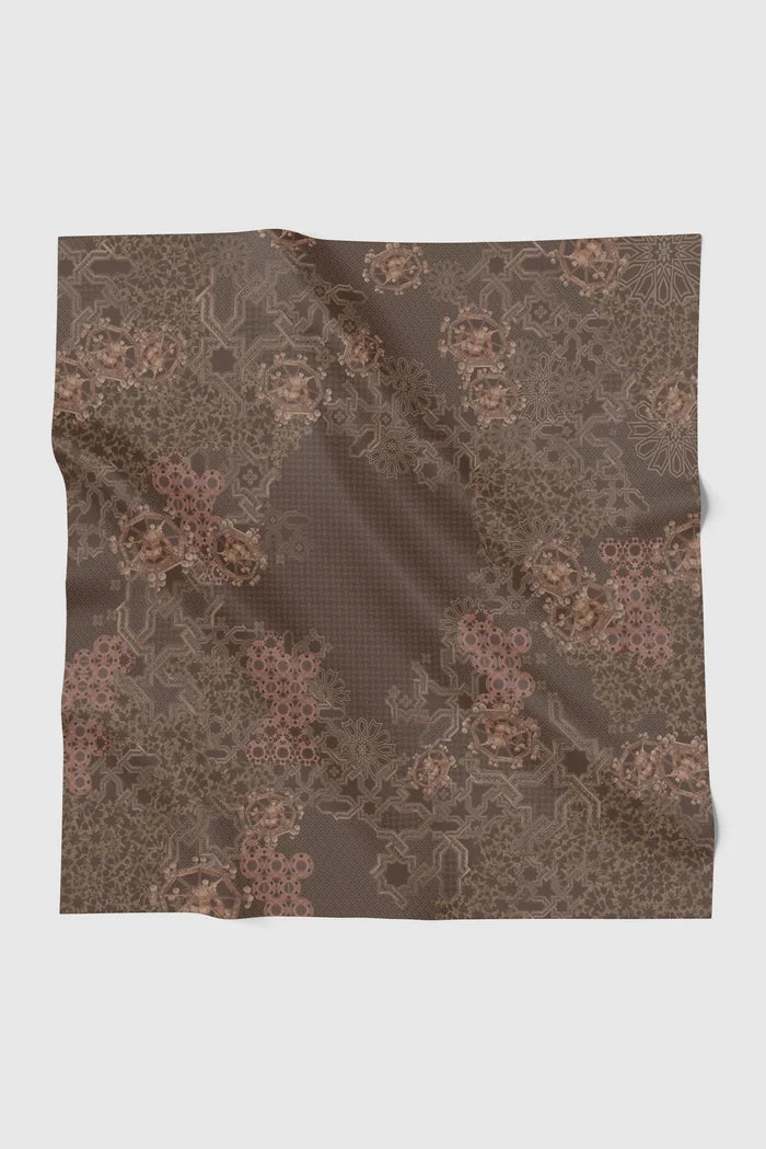 haramain 2 printed square scarf in pecan by buttonscarves