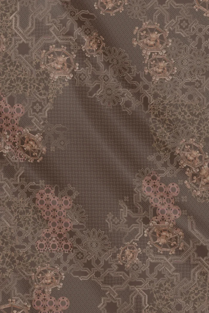 haramain 2 printed square scarf in pecan by buttonscarves motifs detail