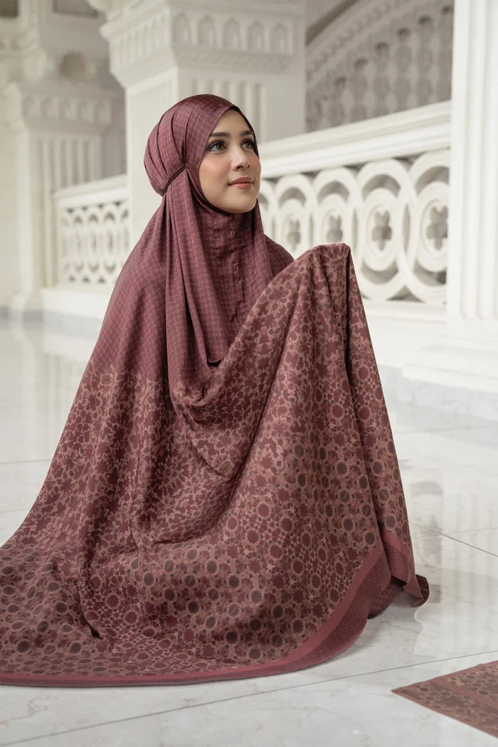 haramain 2 prayer robe in oud red by buttonscarves