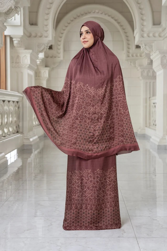haramain 2 prayer robe in oud red by buttonscarves
