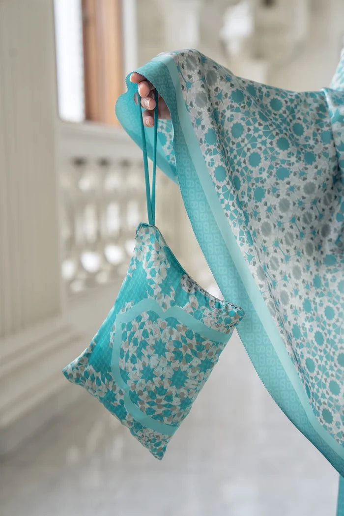haramain 2 prayer robe in safa by buttonscarves pouch detail