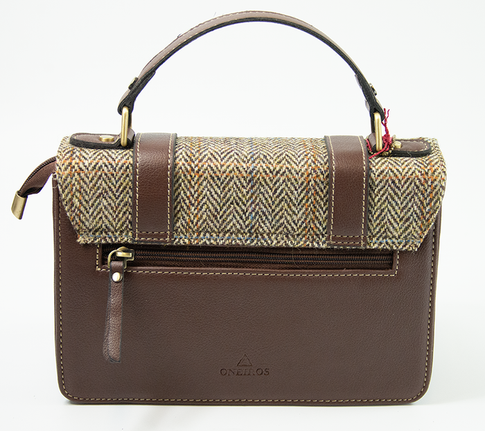 Harris Tweed Medium Satchel Bag 7 in Classic Brown | Authentic Handwoven Scottish Wool Shoulder & Crossbody Bag with Leather Trim | Durable, Stylish Everyday Satchel for Work, Travel & Casual Use